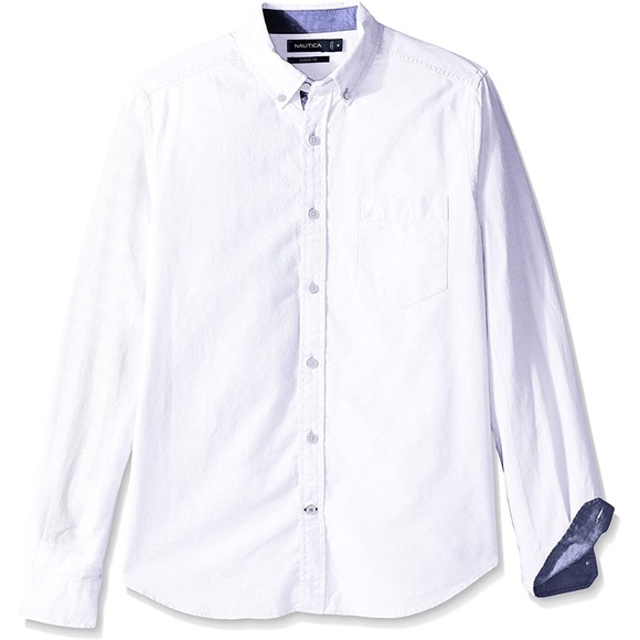 Nautica Men's Long Sleeve Button Down Solid Oxford Shirt EUC